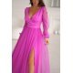 Rochie eleganta lunga roz bishop din tulle cu maneca lunga SplendorB 5 - jojofashion.ro
