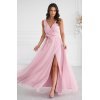 Rochie eleganta lunga roz prafuit din tulle cu floare decorativa vaporoasa Dyandra