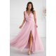 Rochie eleganta lunga roz prafuit din tulle cu floare decorativa vaporoasa Dyandra 2 - jojofashion.ro