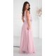 Rochie eleganta lunga roz prafuit din tulle cu floare decorativa vaporoasa Dyandra 3 - jojofashion.ro