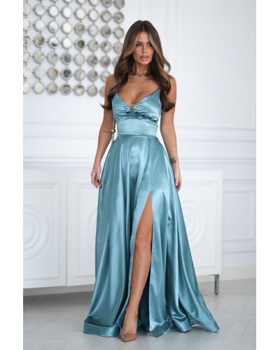 Rochii marimi mari, Rochie eleganta lunga satin menta cu bust tip corset vaporoasa Saphira - jojofashion.ro