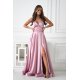 Rochie eleganta lunga satin roz pudra cu bust tip corset vaporoasa Saphira 2 - jojofashion.ro