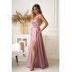 Rochie eleganta lunga satin roz pudra cu bust tip corset vaporoasa Saphira 4 - jojofashion.ro