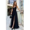 Rochie eleganta lunga neagra din tulle si dantela vaporoasa Isadora