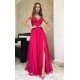Rochie eleganta lunga roz zmeura din tulle si dantela vaporoasa Isadora 2 - jojofashion.ro