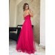 Rochie eleganta lunga roz zmeura din tulle si dantela vaporoasa Isadora 3 - jojofashion.ro