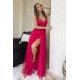 Rochie eleganta lunga roz zmeura din tulle si dantela vaporoasa Isadora 4 - jojofashion.ro