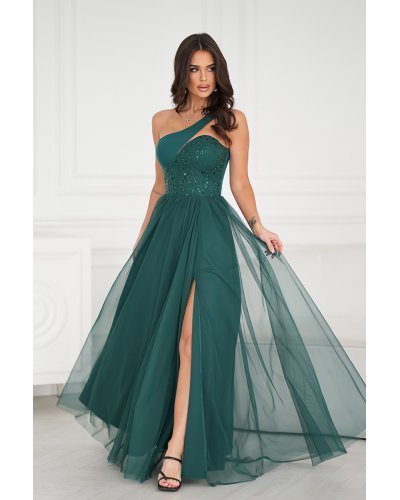 Rochie eleganta lunga verde cu tulle si paiete vaporoasa Louanna Rochii, Rochie eleganta lunga verde cu tulle si paiete vaporoasa Louanna - jojofashion.ro