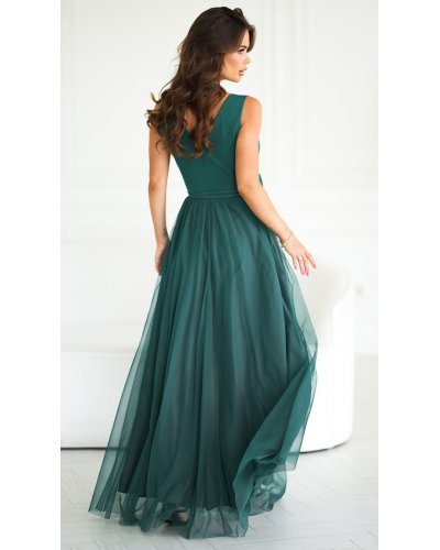 Rochie eleganta lunga verde vaporoasa din tulle cu floare decorativa Dyandra Rochii, Rochie eleganta lunga verde vaporoasa din tulle cu floare decorativa Dyandra - jojofashion.ro