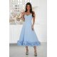 Rochie eleganta midi bleu cu volan tridimensional Jasmina 2 - jojofashion.ro