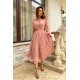 Rochie midi eleganta din tul cu glitter roz nude cu maneca lunga Petra 2 - jojofashion.ro