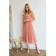 Rochie midi eleganta din tul cu glitter roz nude cu maneca lunga Petra 4 - jojofashion.ro