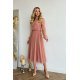 Rochie midi eleganta din tul cu glitter roz nude cu maneca lunga Petra 5 - jojofashion.ro