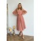 Rochie midi eleganta din tul cu glitter roz nude cu maneca lunga Petra 7 - jojofashion.ro
