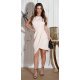 Rochie eleganta midi, din vascoza, bej, asimetrica, Monalisa 3 - jojofashion.ro