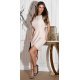 Rochie eleganta midi, din vascoza, bej, asimetrica, Monalisa 4 - jojofashion.ro