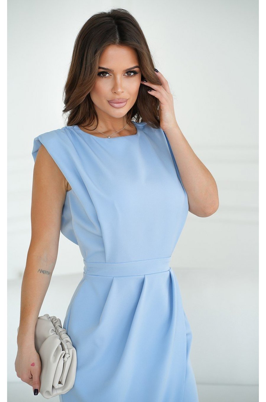 Rochie eleganta midi, din vascoza, bleu, asimetrica, Monalisa 5 - jojofashion.ro