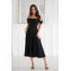 Rochie eleganta midi neagra baby doll cu umerii goi evazata Anelisa 2 - jojofashion.ro