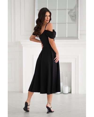 Rochie eleganta midi neagra baby doll cu umerii goi evazata Anelisa Rochii midi, Rochie eleganta midi neagra baby doll cu umerii goi evazata Anelisa - jojofashion.ro