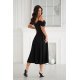 Rochie eleganta midi neagra baby doll cu umerii goi evazata Anelisa 3 - jojofashion.ro