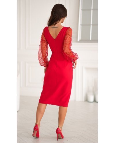Rochie midi rosie cu paiete si maneca lunga Lavish Rochii rosii, Rochie midi rosie cu paiete si maneca lunga Lavish - jojofashion.ro