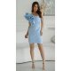 Rochie scurta eleganta bleu cu un umar gol cu volan si pene Sophia 3 - jojofashion.ro