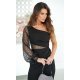 Rochie scurta eleganta neagra cu paiete cu maneca lunga si un umar gol Seduction 5 - jojofashion.ro