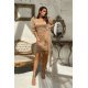 Rochie eleganta scurta, din vascoza si tulle, bej, cu o maneca bufanta, Goldie 6 - jojofashion.ro
