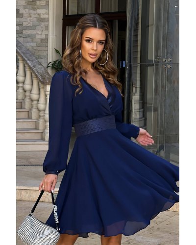 Rochie scurta din vascoza bleumarin cu maneca lunga vaporoasa Hermosa Rochii scurte, Rochie scurta din vascoza bleumarin cu maneca lunga vaporoasa Hermosa - jojofashion.ro