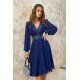 Rochie eleganta scurta, vascoza bleumarin, cu maneca lunga, vaporoasa, Hermosa 4 - jojofashion.ro