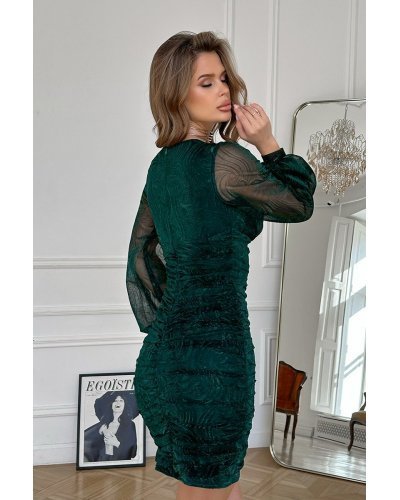 Rochie scurta verde mulata cu maneca lunga Jazeera Rochii scurte, Rochie scurta verde mulata cu maneca lunga Jazeera - jojofashion.ro