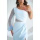 Rochie lunga, cu paiete, baby blue, cu maneca lunga si un umar gol, Temptation 5 - jojofashion.ro