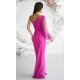Rochie lunga, cu paiete, roz fucsia, cu maneca lunga si un umar gol, Temptation 3 - jojofashion.ro