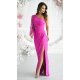 Rochie lunga, cu paiete, roz fucsia, cu maneca lunga si un umar gol, Temptation 4 - jojofashion.ro