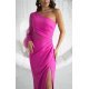 Rochie lunga, cu paiete, roz fucsia, cu maneca lunga si un umar gol, Temptation 6 - jojofashion.ro