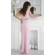Rochie lunga, cu paiete, roz pudra, cu maneca lunga si un umar gol, Temptation 3 - jojofashion.ro