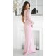 Rochie lunga, cu paiete, roz pudra, cu maneca lunga si un umar gol, Temptation 5 - jojofashion.ro