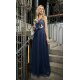 Rochie lunga din tul si dantela bleumarin, vaporoasa, Anabela 2 - jojofashion.ro