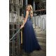 Rochie lunga din tul si dantela bleumarin, vaporoasa, Anabela 3 - jojofashion.ro