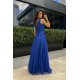 Rochie lunga, din tul si vascoza, albastra, vaporoasa, Andreea Rochie lunga, din tul si vascoza, albastra, vaporoasa, Andreea 3 - jojofashion.ro