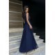 Rochie lunga din tulle si vascoza bleumarin, vaporoasa, Andreea 3 - jojofashion.ro