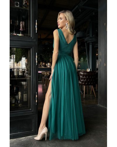 Rochie lunga din tul si vascoza verde, vaporoasa, Andreea Rochii lungi, Rochie lunga din tul si vascoza verde, vaporoasa, Andreea - jojofashion.ro