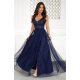 Rochie lunga eleganta bleumarin din tulle si dantela vaporoasa Isadora 4 - jojofashion.ro