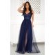 Rochie lunga eleganta bleumarin din tulle si dantela vaporoasa Isadora 2 - jojofashion.ro