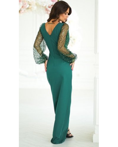 Rochie lunga verde smarald cu paiete cu maneca lunga petrecuta Deluxe Rochii, Rochie lunga verde smarald cu paiete cu maneca lunga petrecuta Deluxe - jojofashion.ro
