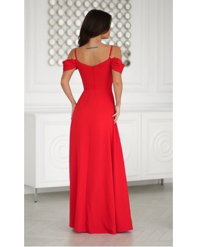 Rochie lunga rosie cu umerii goi vaporoasa Katiya Rochii lungi, Rochie lunga rosie cu umerii goi vaporoasa Katiya - jojofashion.ro