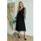 Rochie eleganta midi, din tul cu glitter, neagra, evazata, cu maneca lunga, Petra 2 - jojofashion.ro