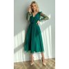 Rochie midi eleganta verde din tul cu glitter cu maneca lunga Petra