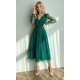 Rochie eleganta midi, din tul cu glitter, verde, evazata, cu maneca lunga, Petra 2 - jojofashion.ro