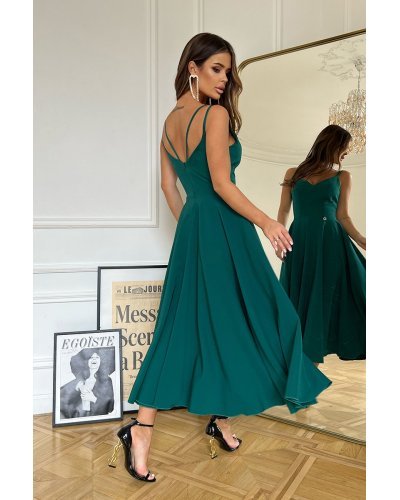 Rochie midi in clos, verde, cu umerii goi, vaporoasa, Fabiola  Rochii de zi, Rochie midi in clos, verde, cu umerii goi, vaporoasa, Fabiola  - jojofashion.ro